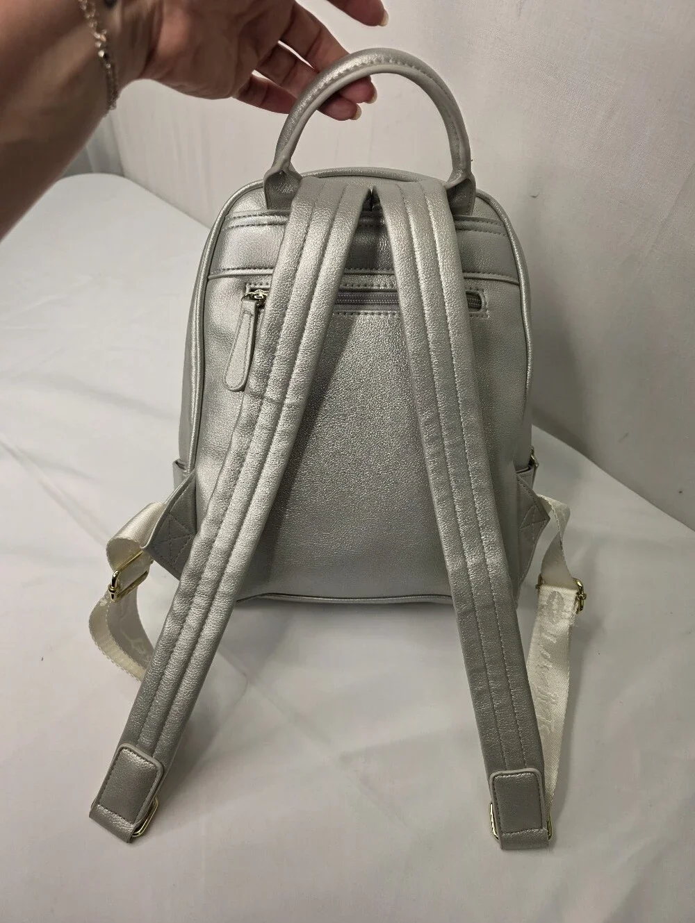 Luv Betsey Johnson Metallic Silver Princess Mini Backpack Faux Fur /Crown